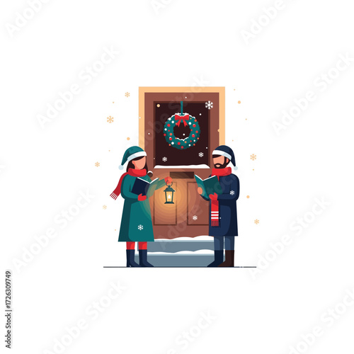 Cozy Christmas living room scene with a decorated tree, presents, and a warm fireplace.