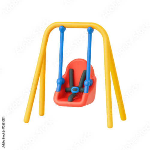Red baby swing with yellow frame isolated on transparent background