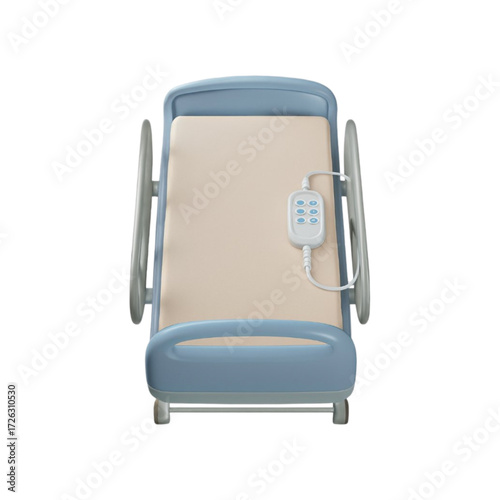 Modern hospital bed with remote control isolated on transparent background