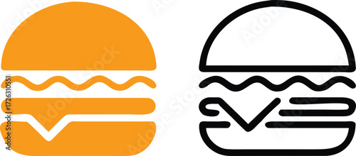 Delicious burger icon with toppings on a white background 
