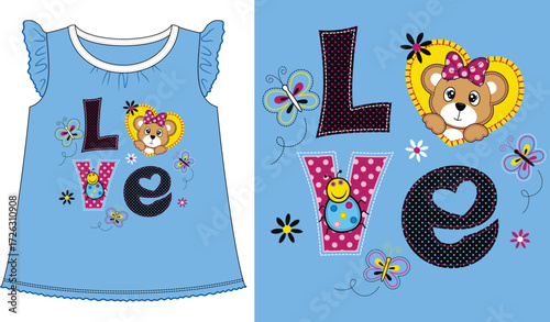 Forever love, vector  flower typography illustration graphic design on girls t shirt
