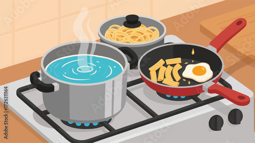 Cooking Pots in the Kitchen Illustrator Artwork Banner Background Design Template 