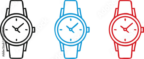 Wristwatch line icon. Smartwatch icon set. Hand watch symbol. Wristwatch line vector. Smart watch illustration. Editable stroke. Stock vector illustration.