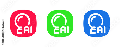 This set includes a red, green, and blue icon with an eye symbol and AI text, perfect for use in applications related to biometric security, visual analytics, and user interface design.
