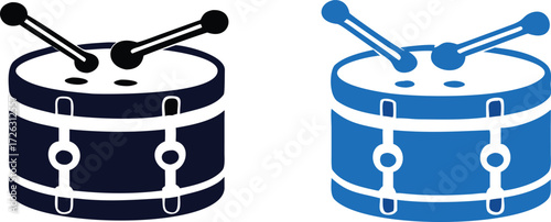 Snare drum silhouette, percussion instrument icon, black and blue drum graphic, snare drum silhouette vector, white background  
