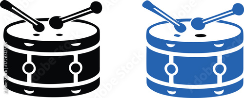 Snare drum silhouette, percussion instrument icon, black and blue drum graphic, snare drum silhouette vector, white background  
