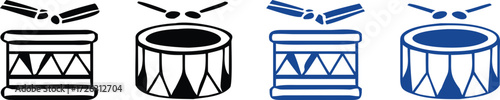 Snare drum silhouette, percussion instrument icon, black and blue drum graphic, snare drum silhouette vector, white background  
