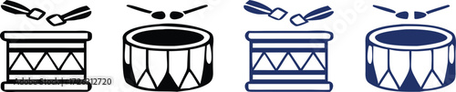 Snare drum silhouette, percussion instrument icon, black and blue drum graphic, snare drum silhouette vector, white background  
