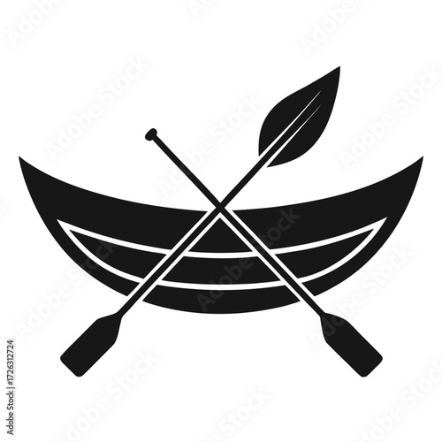 Vector art of a black silhouette of a canoe with paddles, capturing the essence of outdoor adventure and recreational boating activities