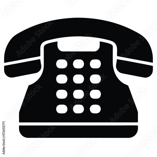 Vector art of a black silhouette of a rotary telephone, showcasing its classic design and functionality, perfect for communication and retro themes