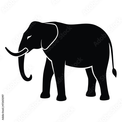 Vector art of majestic elephant silhouette, showcasing its powerful presence and intricate details, capturing the essence of wildlife and natures beauty in a simple yet striking design