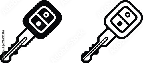 Illustration of two car keys with remote lock and unlock buttons, one in black and one in white, showcasing vehicle security isolated on white background