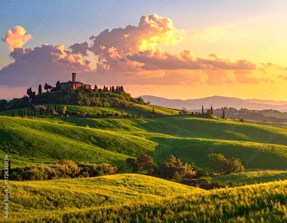 Naklejka premium Tuscan Hills at Golden Hour Embrace