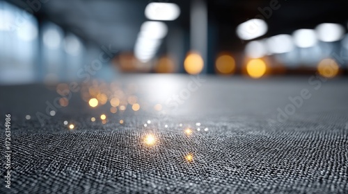 Abstract Black Steel Texture with Warm Bokeh Lights in a Cinematic HDR Macro