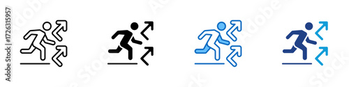 Disruption Multiple Style Icon Design Vector - Person running with arrows symbolizing disruption, change, and transformation