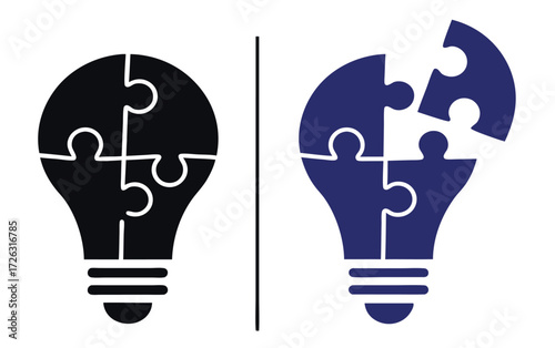 Light bulb puzzle piece icon pack in flat and thin liner vectors graphic for ui designs 
