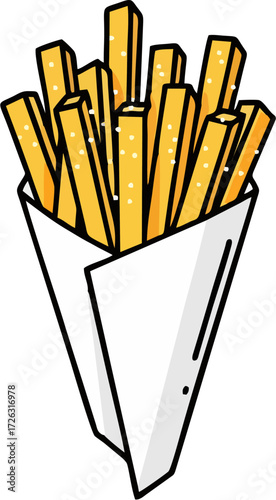 crispy golden french fries in a paper cone.