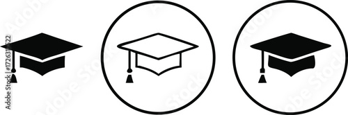 Vector art of three graduation cap icons are isolated on white background, symbolizing academic achievement and educational success 
