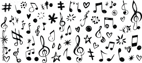 Vector art of handdrawn music notes and symbols on white background 
