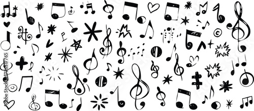 Vector art of handdrawn music notes and symbols on white background 
