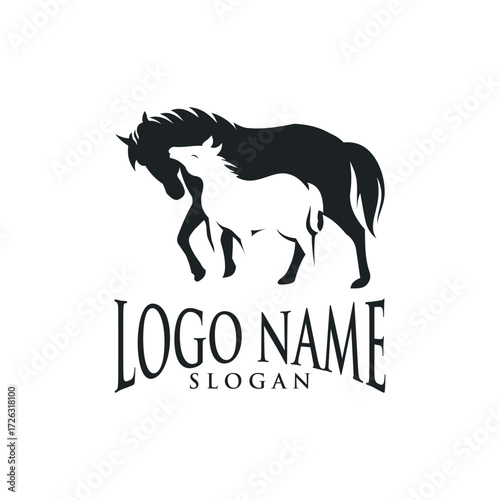 black horse logo with its foal