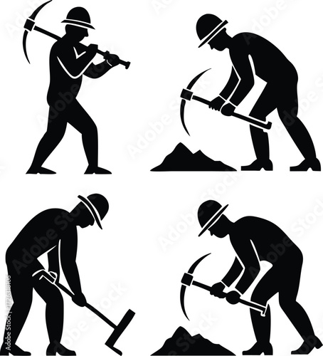 Mining and construction workers in action with pickaxes, representing hard work, effort, and industrial labor for your project needs 
