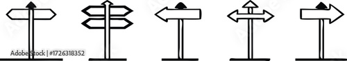 Simple directional signpost icons set .Directional signpost icon with arrows pointing in opposite ways for a choice between different paths or a strategic business decision vector solid glyph icon