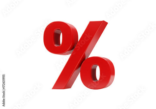 Red percentage symbol isolated on transparent background