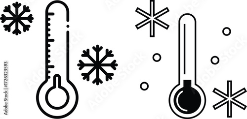 Frozen Products Label Or Sticker. Packaging Badge. Cold Temperature. Cold Weather Thermometer Icon. Thermometer with Cold Temperature Icon Set Vector Design. Cold Icon Eps 10