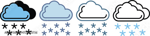 Snow cloud outline icon for weather forecast apps and web design. Vector illustration of snowfall, snowdrift, and hail. Winter season symbol, cold climate, blizzard sign. Weather forecast icon set