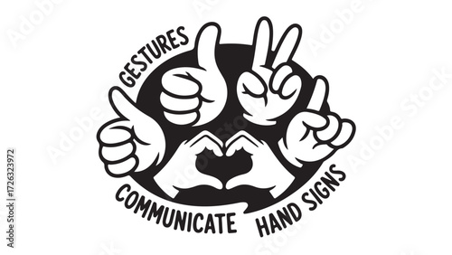 Hand gestures and hand signs vector illustration in black and white communicate with hand signals