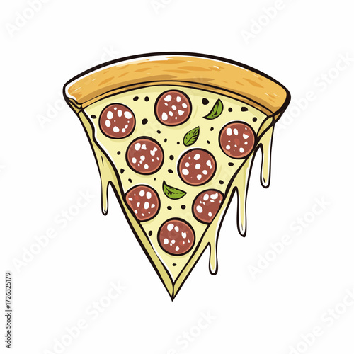 Delicious Slice of Pepperoni Pizza Illustration with Melting Cheese