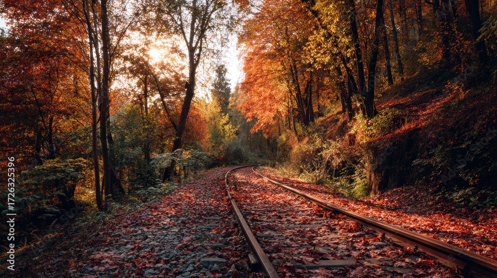 Fototapeta premium Autumnal forest railway tracks