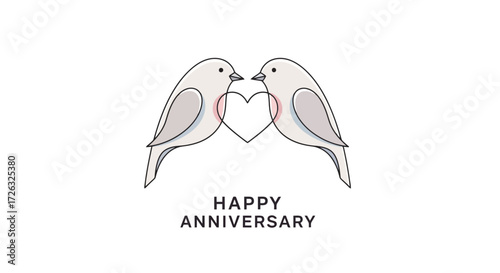 Elegant anniversary design featuring two birds facing each other forming a heart shape, perfect for greeting cards, invitations, and celebratory designs.