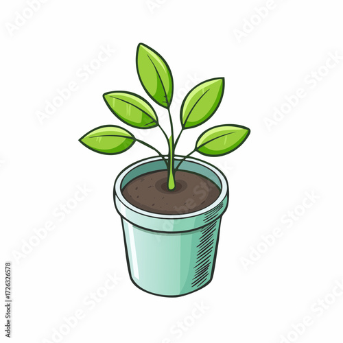 A small green plant in a pot, symbolizing growth and new beginnings, perfect for eco-friendly and nature-themed projects