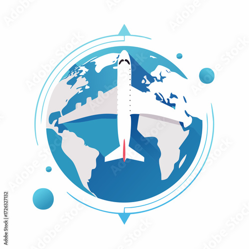 Global travel concept Airplane circling the Earth, symbolizing worldwide destinations and journeys for tourism and adventure