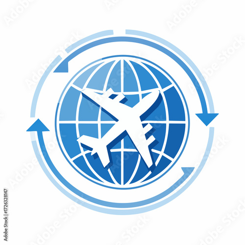 Global Flight Symbol Airplane Circling the Earth for Worldwide Travel and Tourism