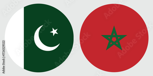 Pakistan and Morocco circular national flag on grey background , Round flat flag vector design and digital illustration 