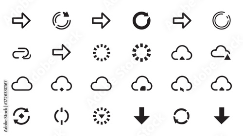 Collection of Black and Outline Icons for Reload, Refresh, and Cloud Functions arrow