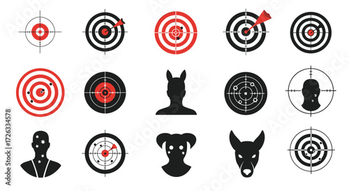 Collection of target icons with silhouettes of people and animals.