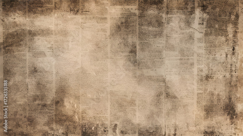 An aged and weathered newspaper background with faded text and a vintage appearance
