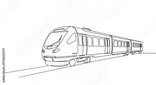 Train illustration in simple line art style on white background with copy space