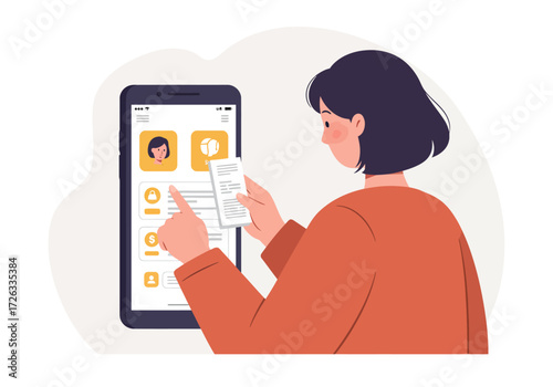 Woman browsing smartphone app. Perfect for technology blogs, social media marketing, mobile application advertisements, and modern lifestyle websites.