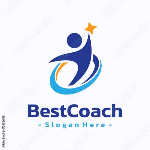 Best coach trainer logo template design. Success leader logo concept. Healthy life vector illustration.