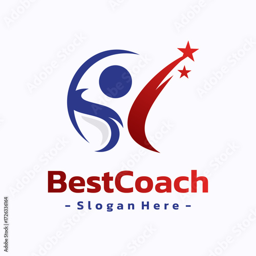 Best coach trainer logo template design. Success leader logo concept. Healthy life vector illustration.