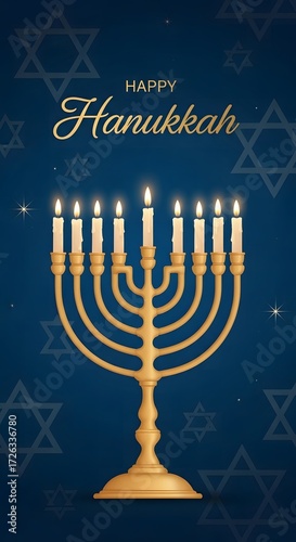 Happy Hanukkah Celebration A Festive Greeting with Golden Menorah and Starry Background