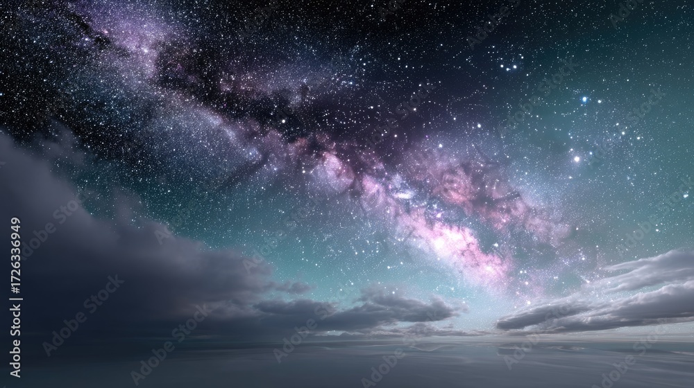 Fototapeta premium Vibrant Galaxy with Swirling Star Clusters against Dramatic Sky Backdrop for Cosmic Wonder and Space Exploration