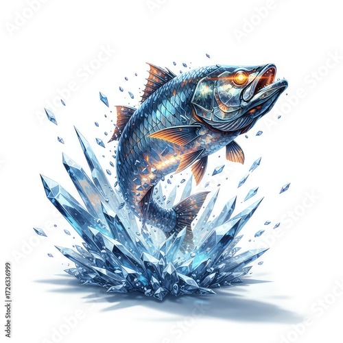 stylized bass fish artwork on white background