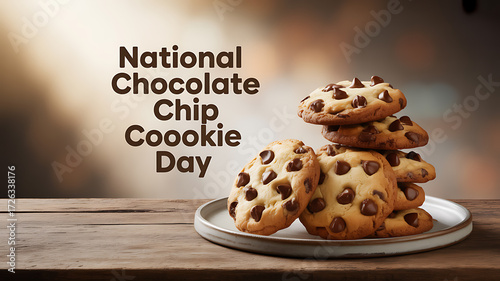 Stack of chocolate chip cookies on a plate celebrating National Chocolate Chip Cookie Day