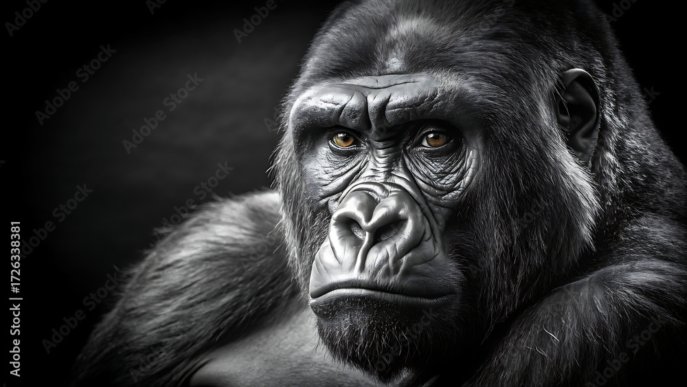Obraz premium Portrait of a gorilla in black and white
